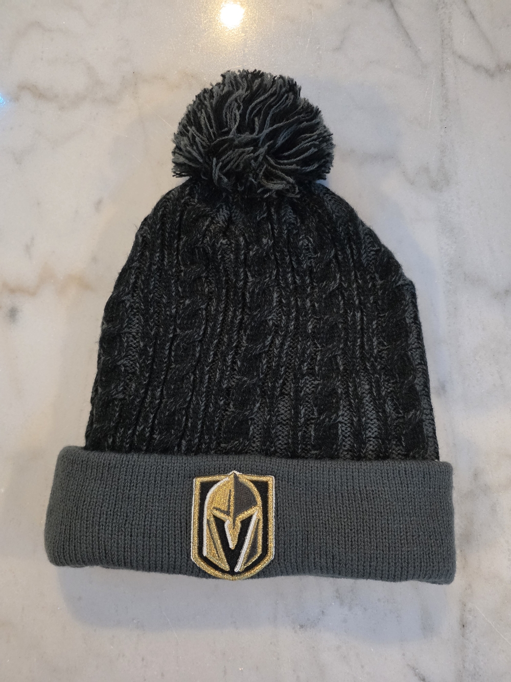 Fanatics Vegas Golden Knights NHL Breakaway Cable Knit Beanie Pom Hat Grey OSFM